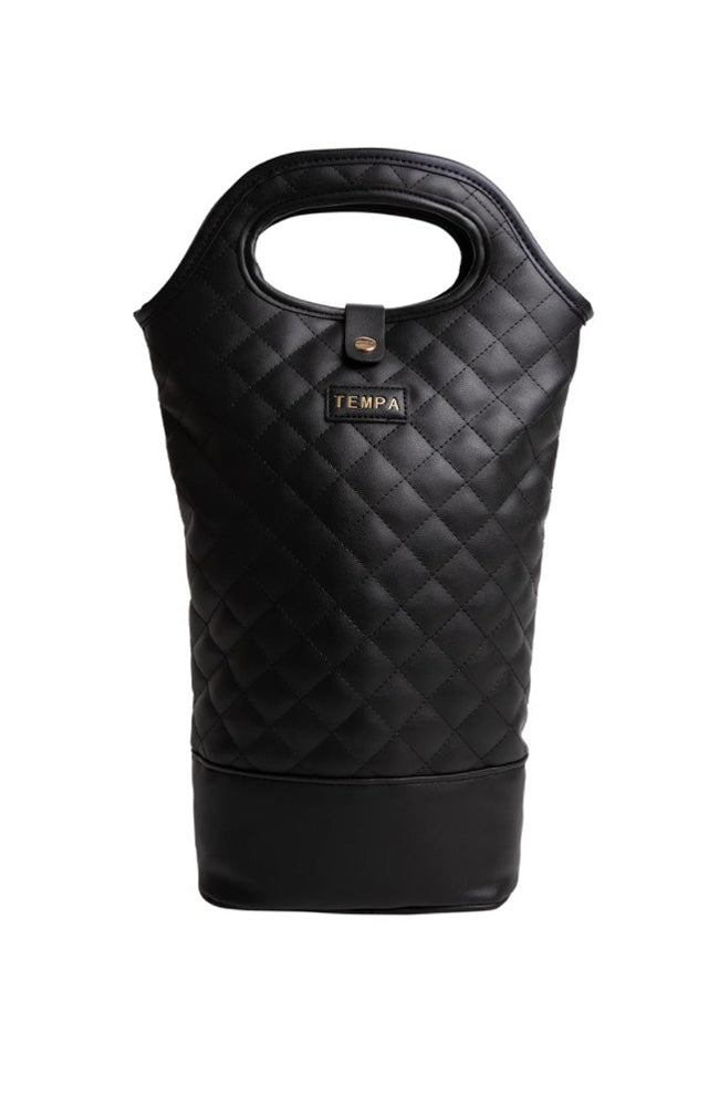 Quilted insulated double wine bag - black